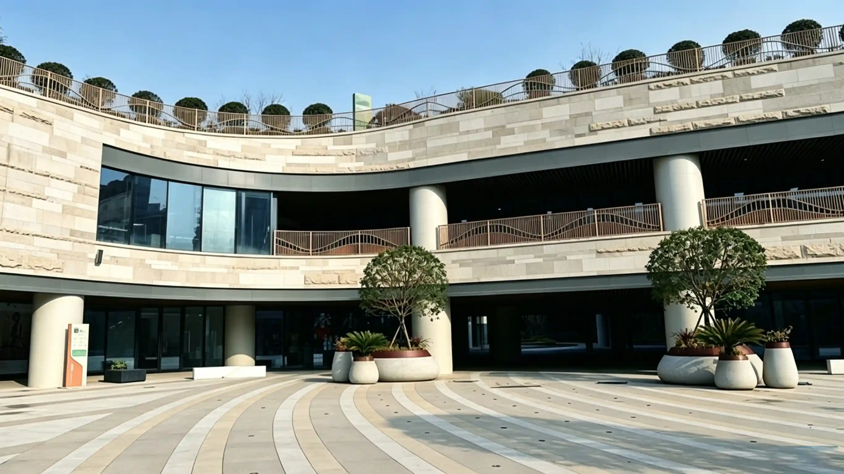 Suspended civic landscapes require heavy-duty engineered planters to secure mature arboriculture in sunken plazas.